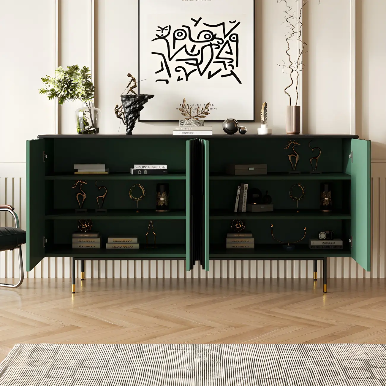 Unique Glam Wooden Sideboard Cabinet in Green/Brown Image - 3 | homeyfad