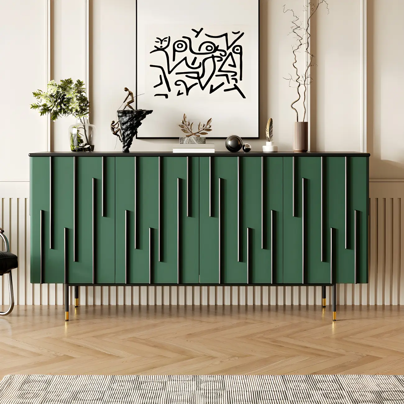 Unique Glam Wooden Sideboard Cabinet in Green/Brown Image - 4 | homeyfad