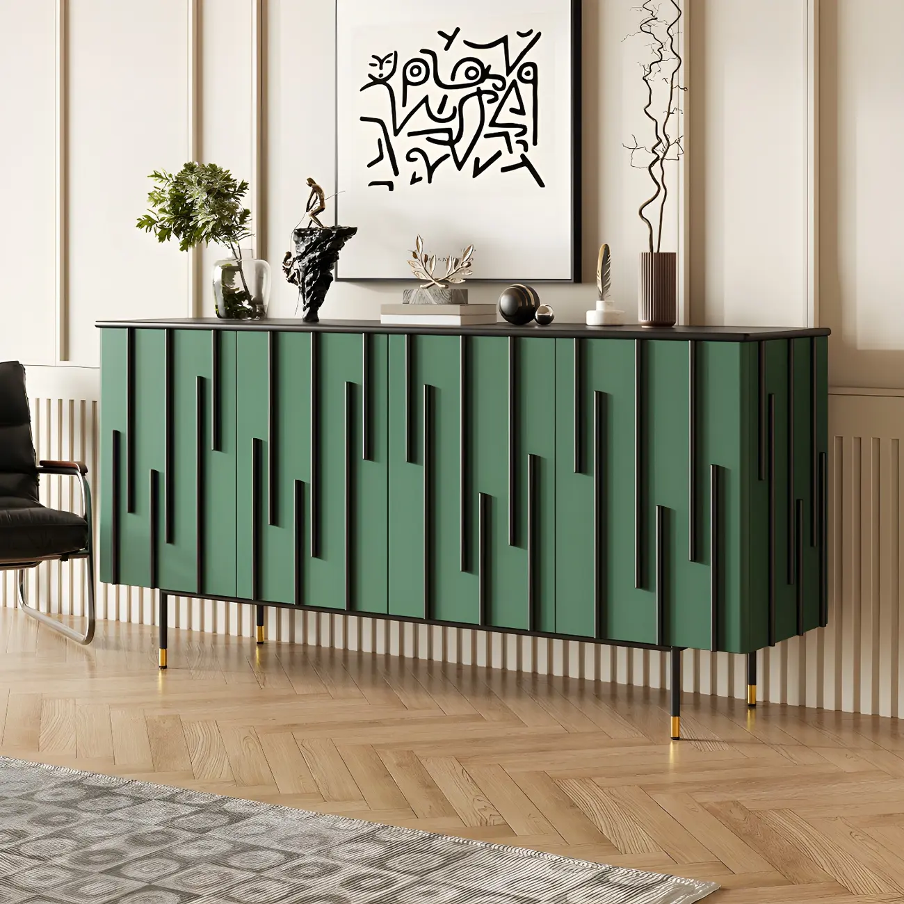 Unique Glam Wooden Sideboard Cabinet in Green/Brown Image - 5 | homeyfad