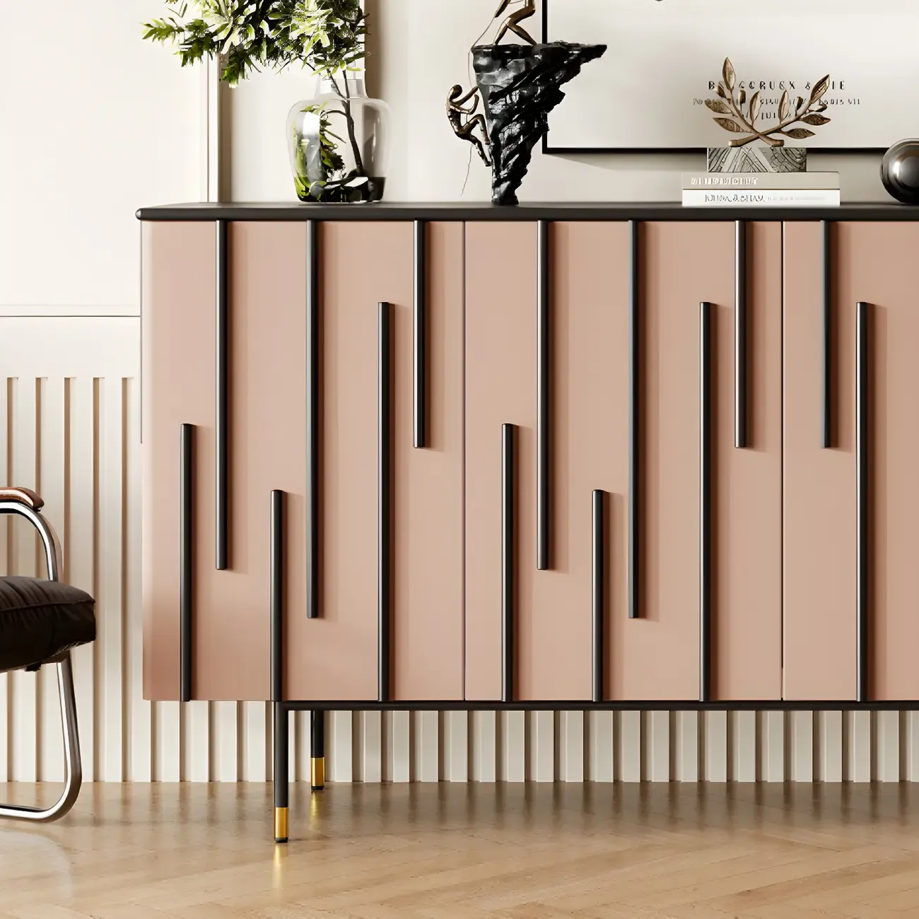 Unique Glam Wooden Sideboard Cabinet in Green/Brown Image - 9