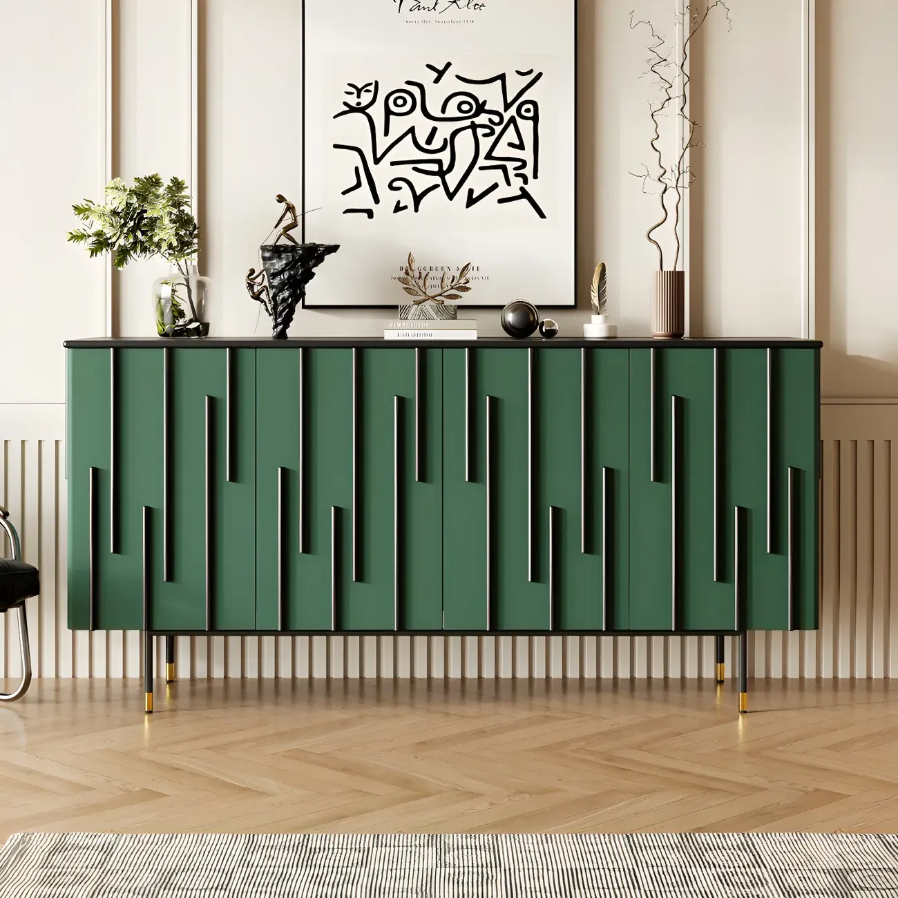 Unique Glam Wooden Sideboard Cabinet in Green/Brown Image - 10