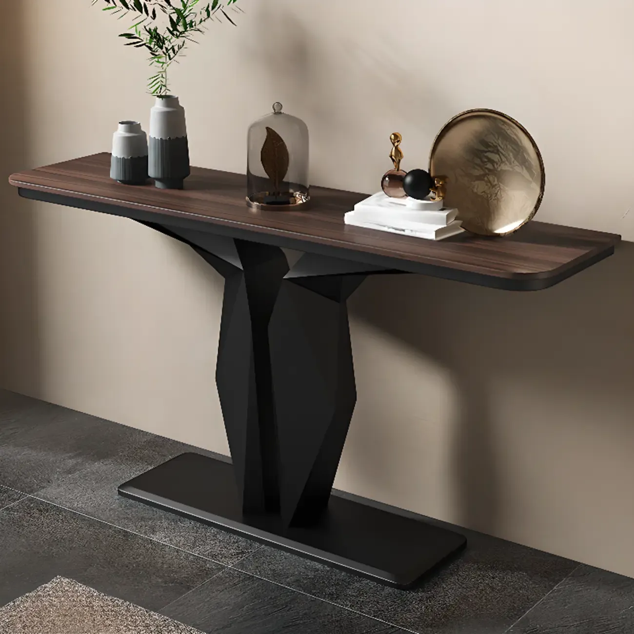 Modern Rectangular Wooden Console Table with Pedestal Base Image - 1