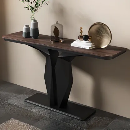 Modern Rectangular Wooden Console Table with	Pedestal Base Image - 1