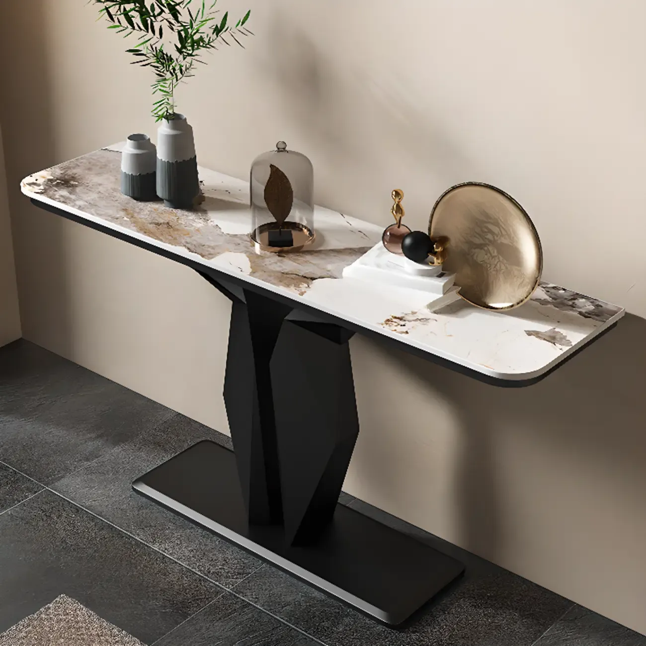 Modern Rectangular Wooden Console Table with	Pedestal Base Image - 4