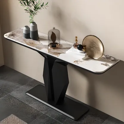 Modern Rectangular Wooden Console Table with	Pedestal Base Image - 4