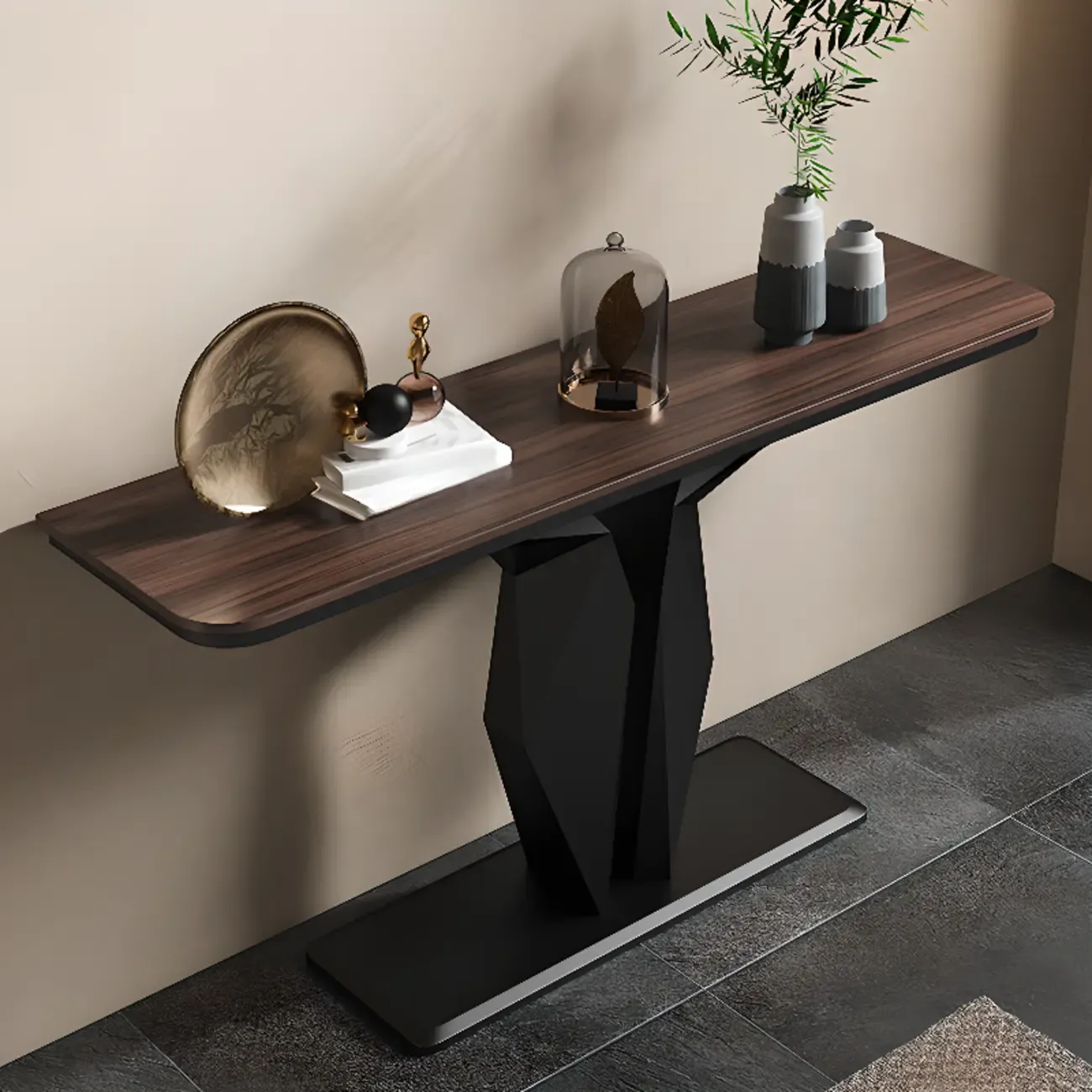 Modern Rectangular Wooden Console Table with Pedestal Base Image - 6