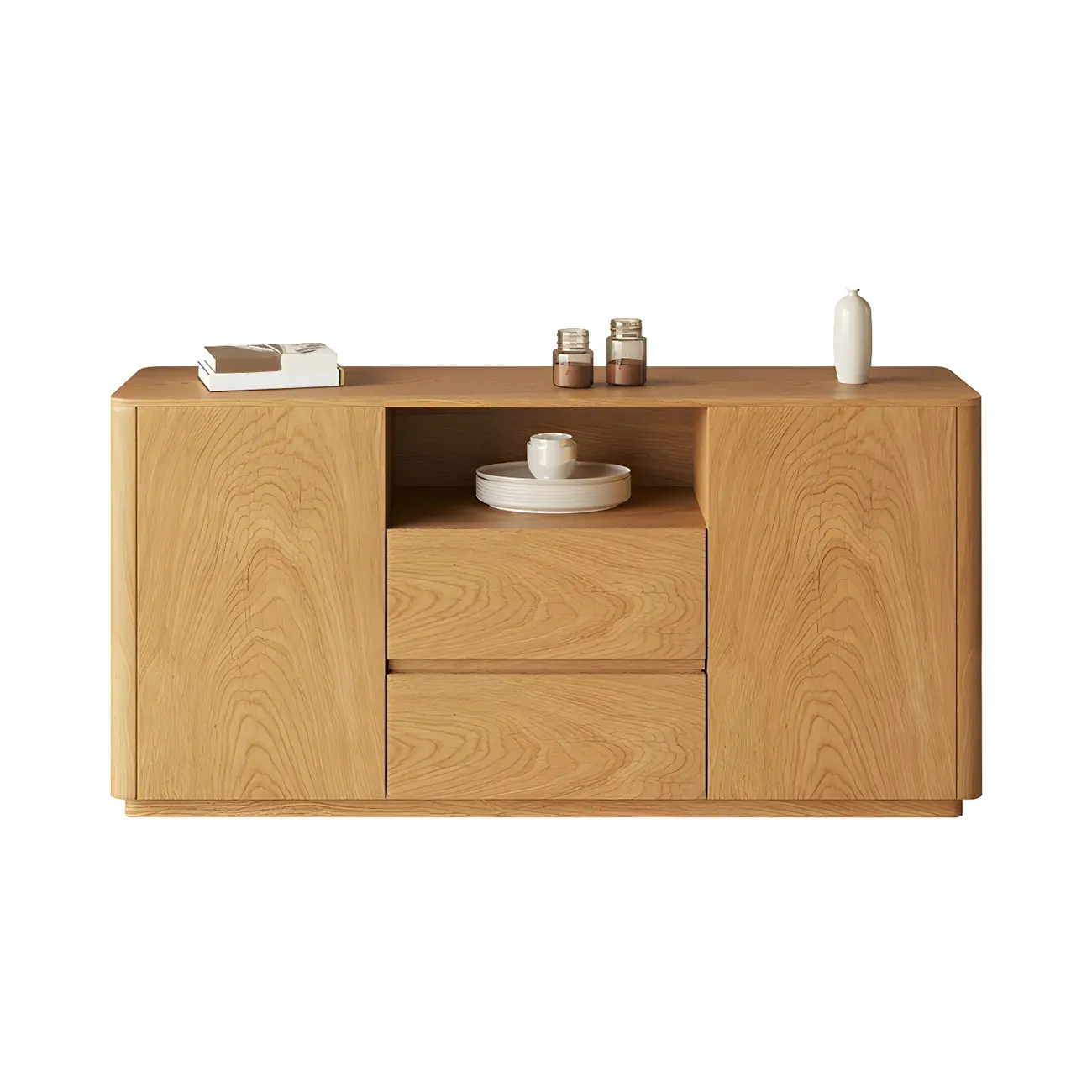 Scandinavian Brown Wooden Sideboard with Open Storage Image - 4 | homeyfad