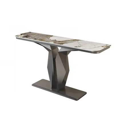 Modern Rectangular Wooden Console Table with	Pedestal Base Image - 7
