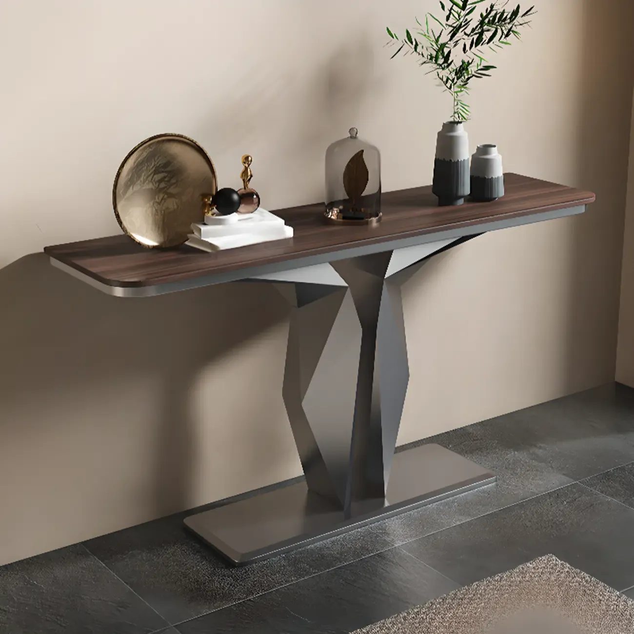 Modern Rectangular Wooden Console Table with Pedestal Base Image - 8