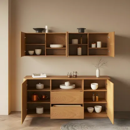 Scandinavian Brown Wooden Sideboard with Open Storage Image - 6