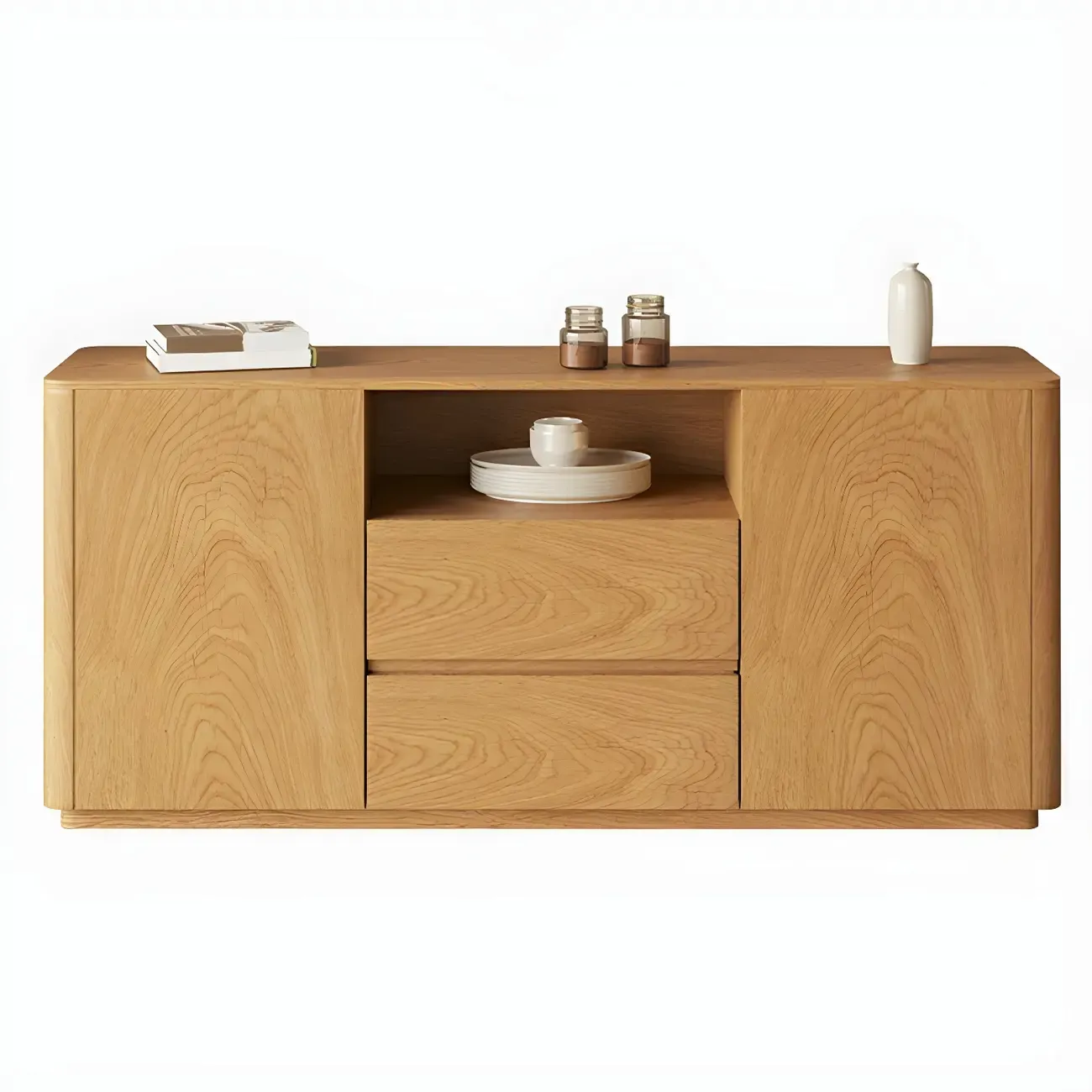 Scandinavian Brown Wooden Sideboard with Open Storage Image - 7