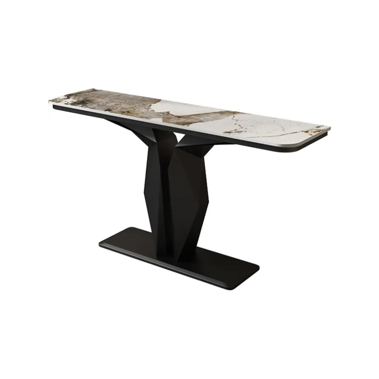 Modern Rectangular Wooden Console Table with Pedestal Base Image - 9
