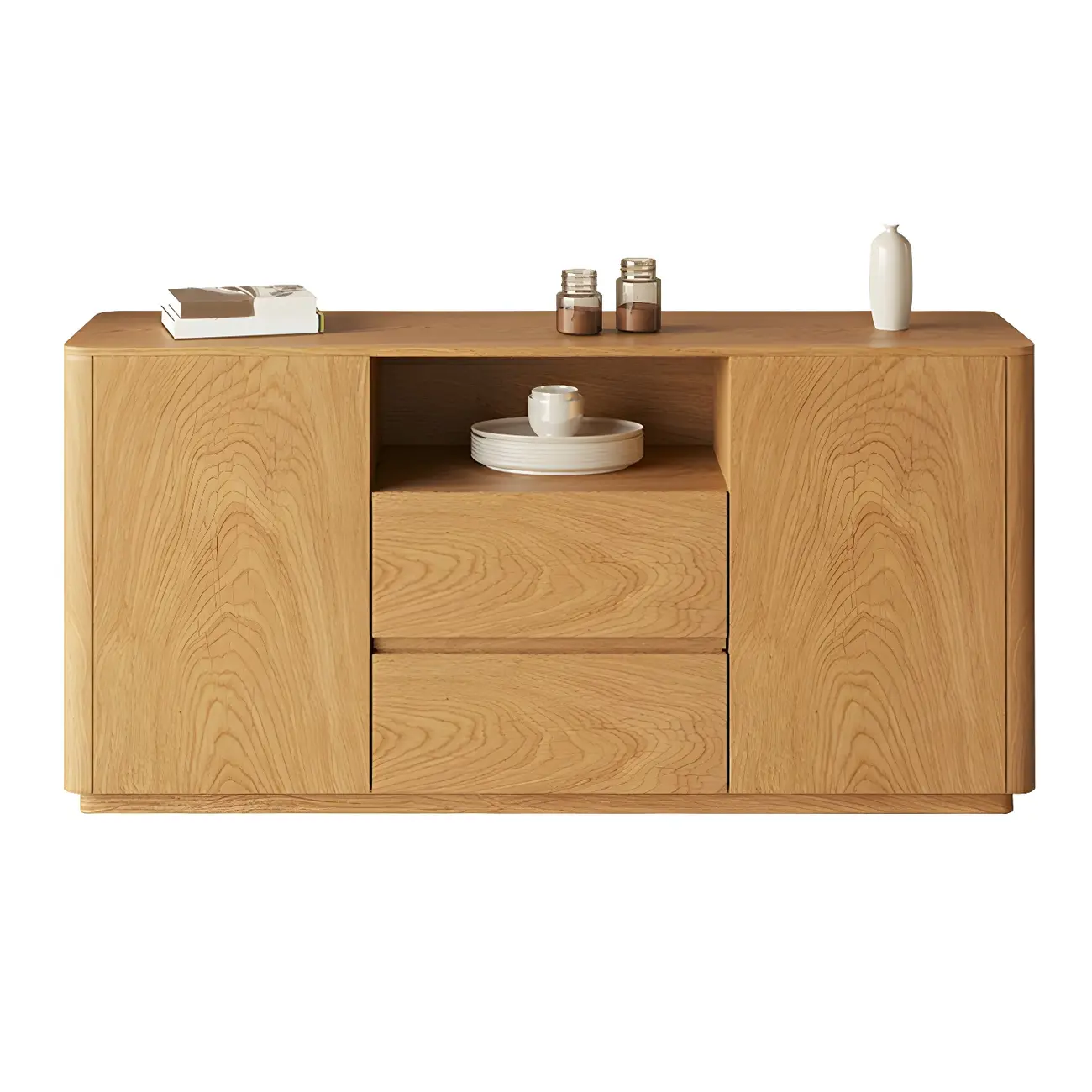 Scandinavian Brown Wooden Sideboard with Open Storage Image - 8 | homeyfad