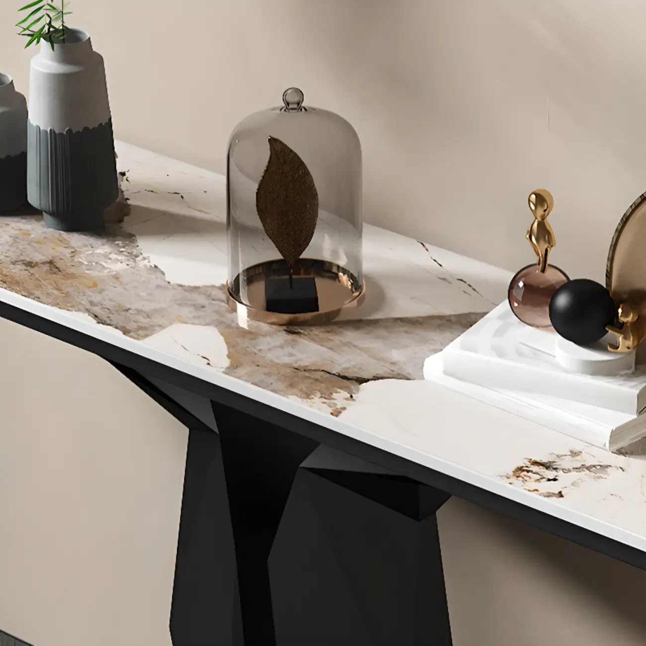 Modern Rectangular Wooden Console Table with Pedestal Base Image - 10