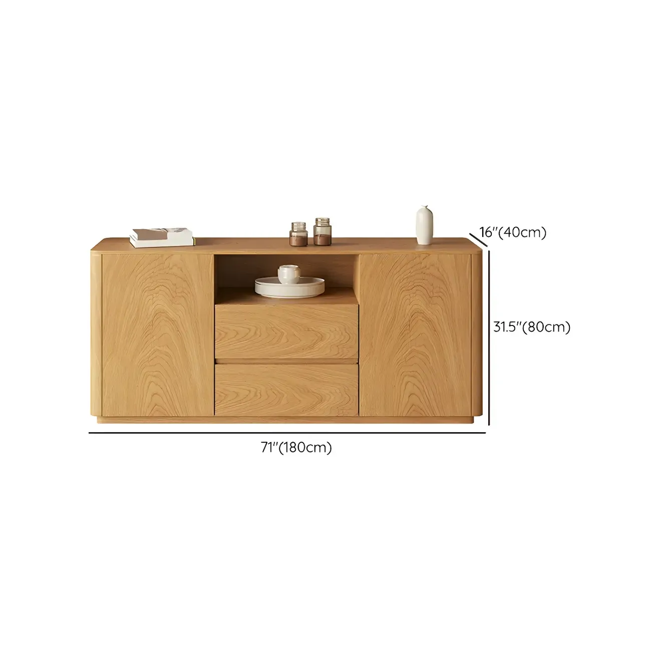 Scandinavian Brown Wooden Sideboard with Open Storage #size