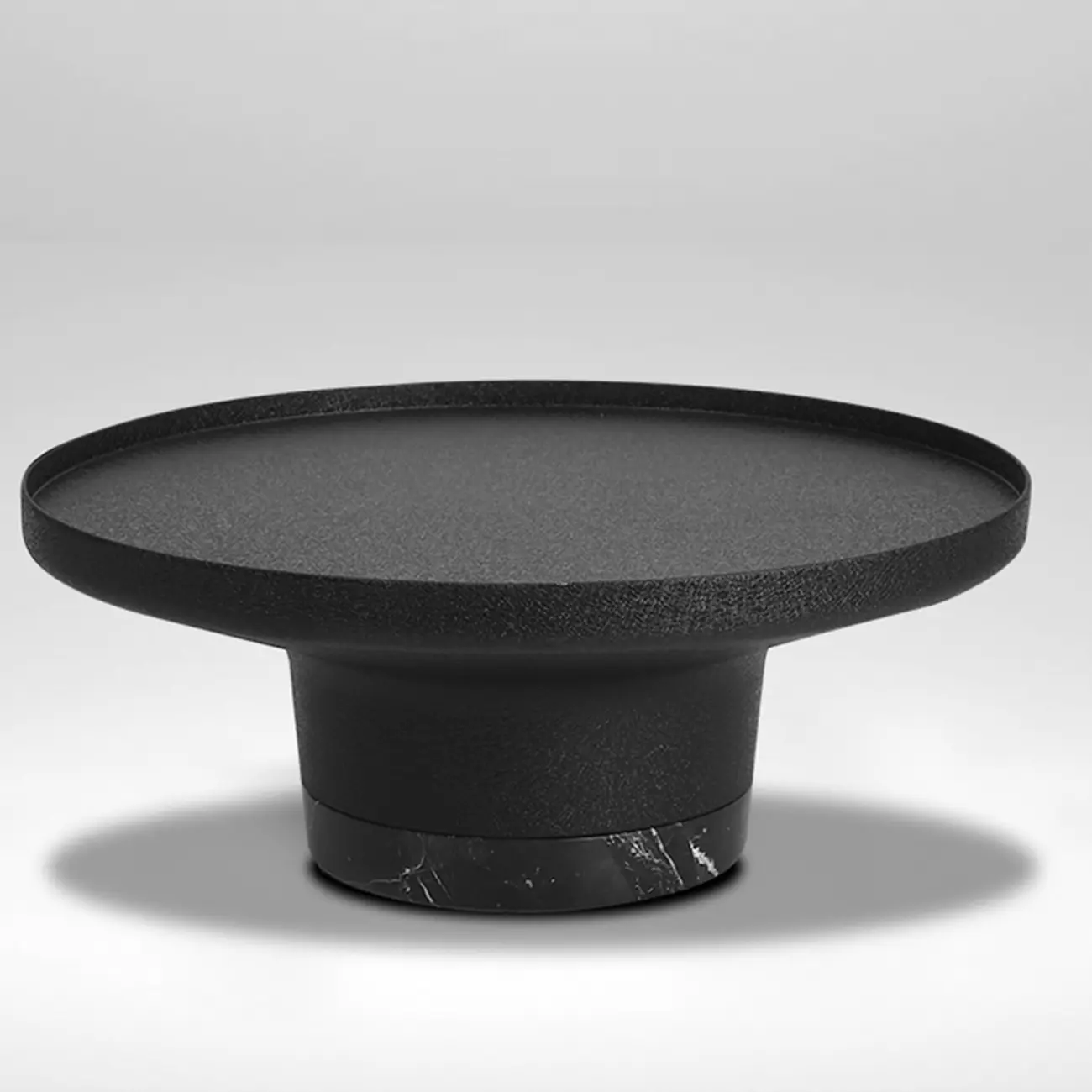 Modern Small Black Round Coffee Table with Marble Base  Image - 2 | homeyfad
