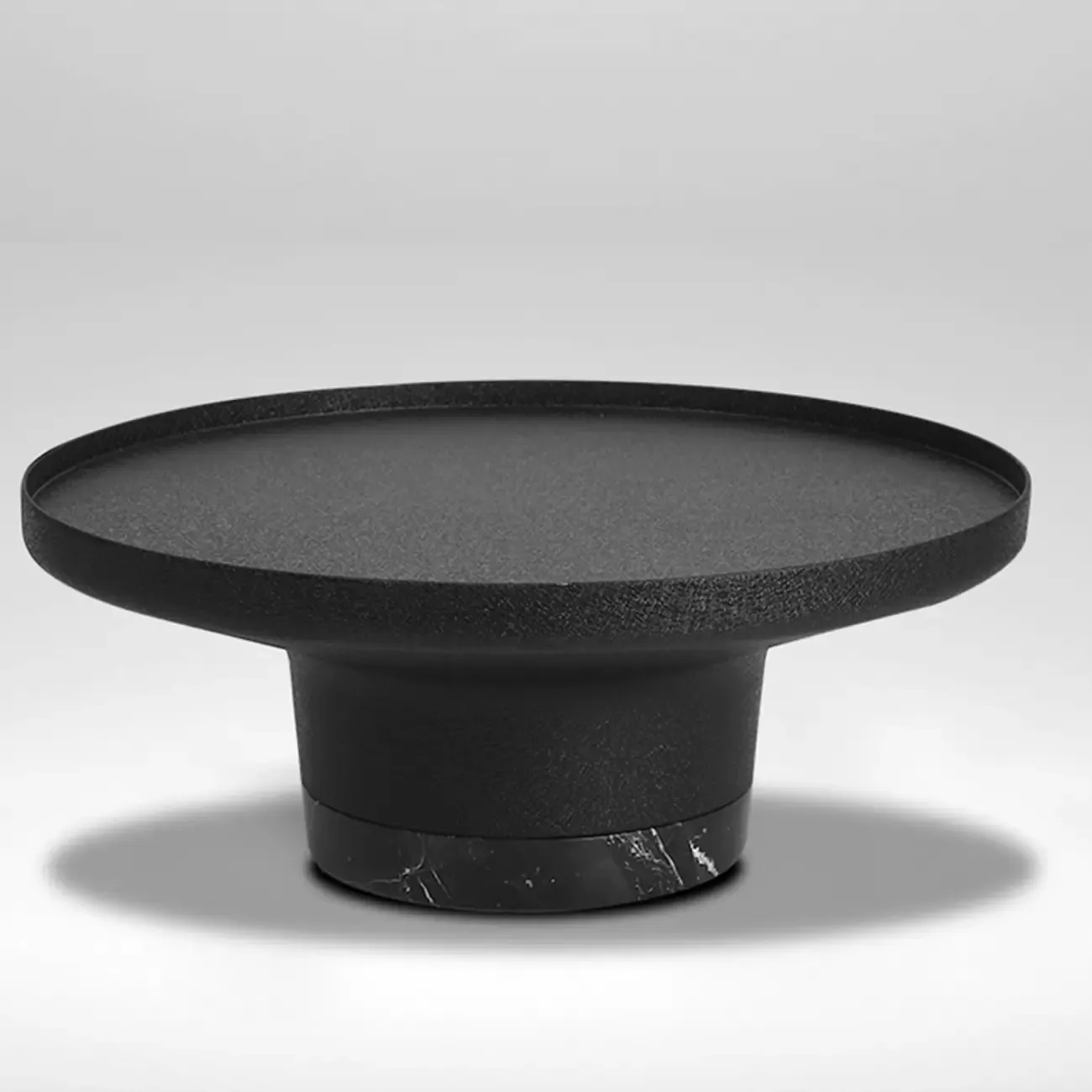 Modern Small Black Round Coffee Table with Marble Base  Image - 2