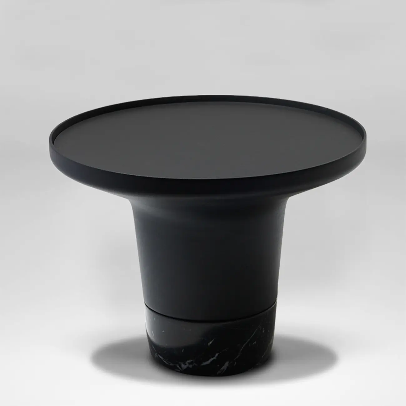 Modern Small Black Round Coffee Table with Marble Base  Image - 3 | homeyfad