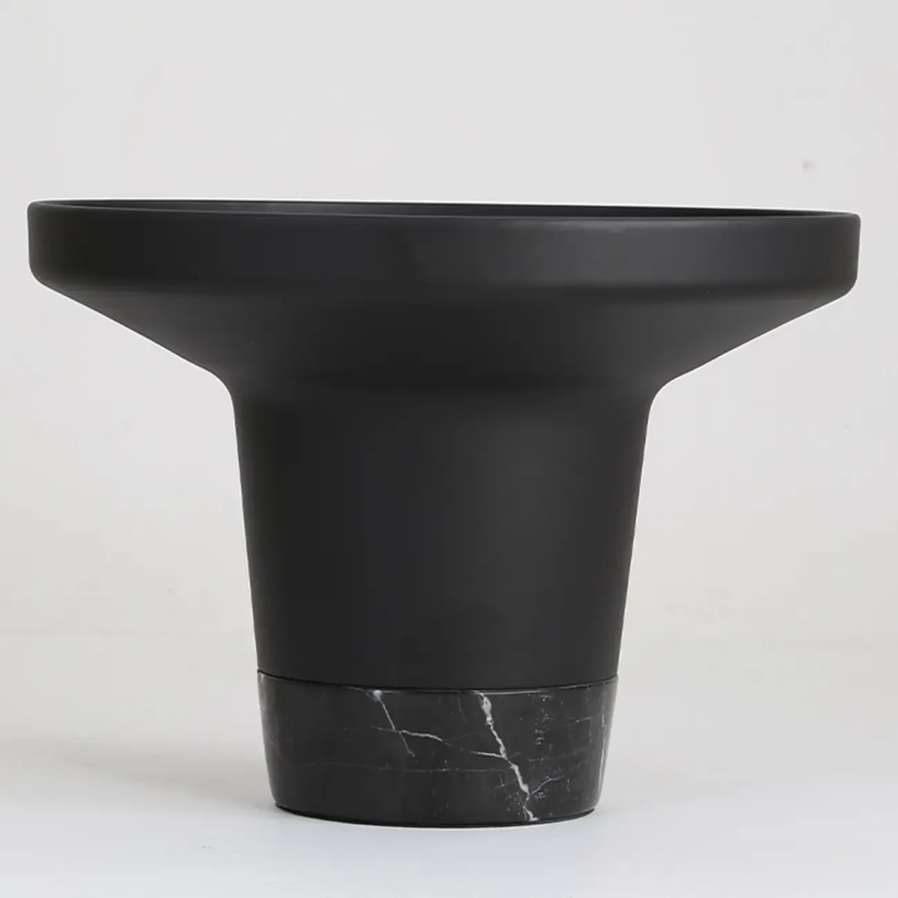 Modern Small Black Round Coffee Table with Marble Base  Image - 4