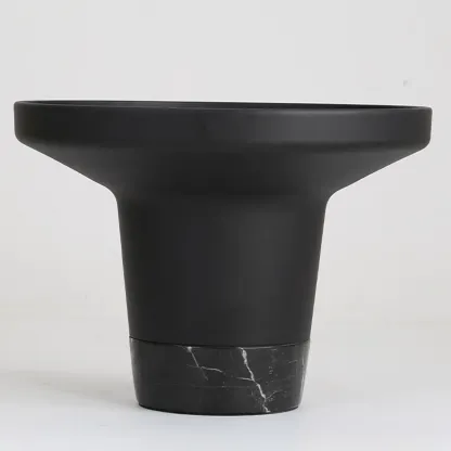 Modern Small Black Round Coffee Table with Marble Base  Image - 4