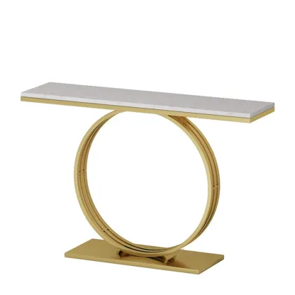Faux Marble Console Table Black Geometric Base Image - 5