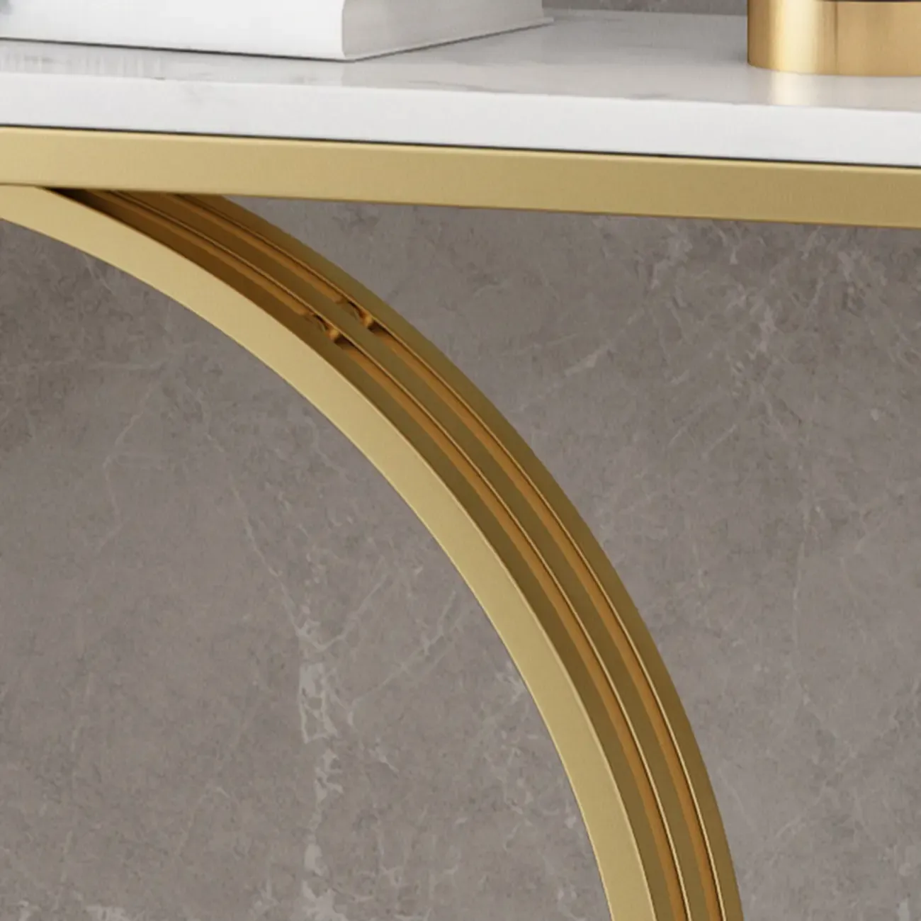 Faux Marble Console Table Black Geometric Base Image - 7