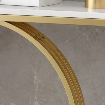 Faux Marble Console Table Black Geometric Base Image - 7