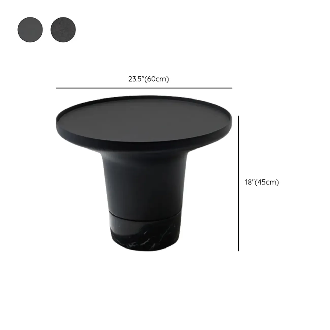 Modern Small Black Round Coffee Table with Marble Base  #size