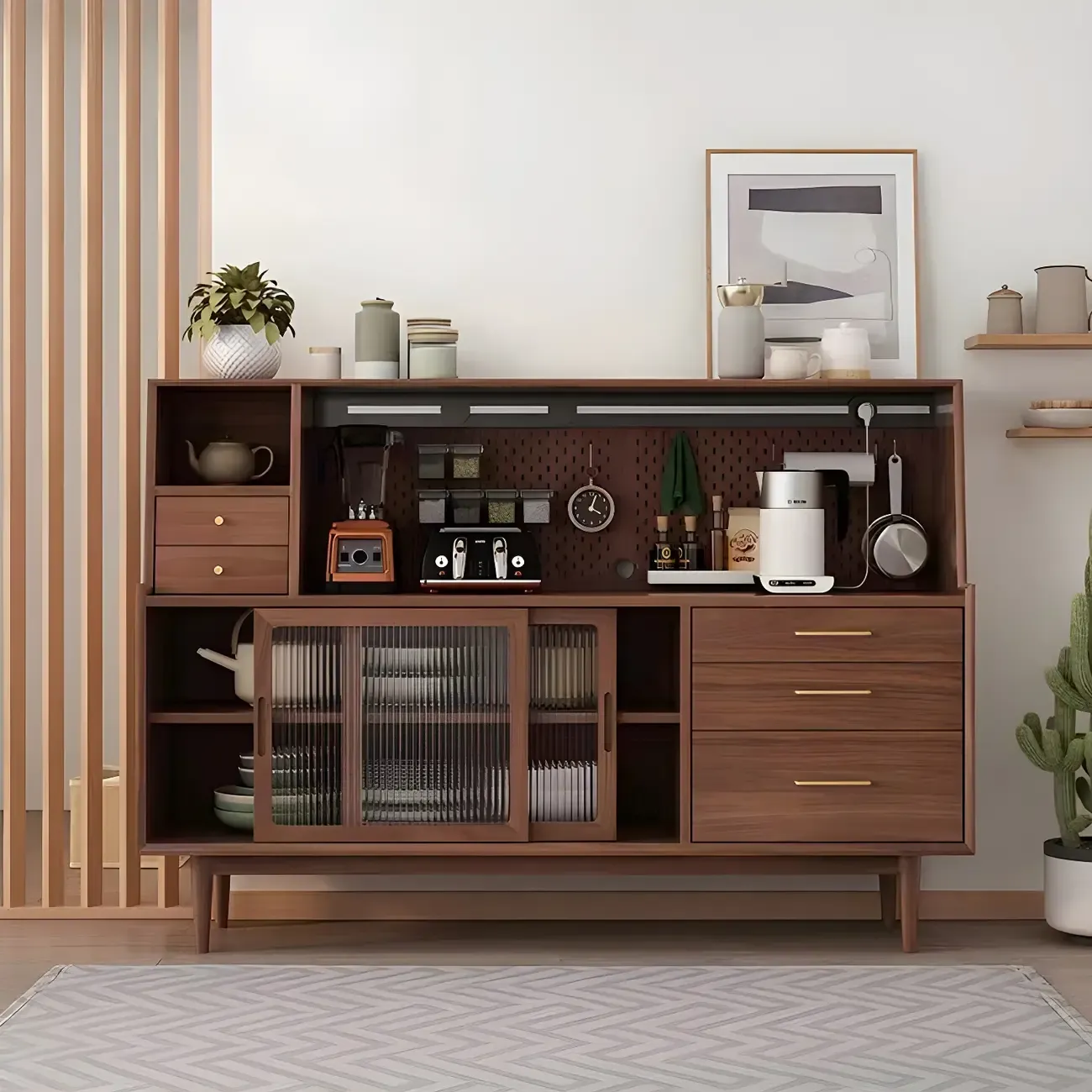 Scandinavian Natural Wood Sideboard with Shelf & Drawer Image - 1