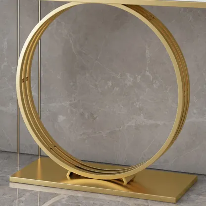 Faux Marble Console Table Black Geometric Base Image - 10