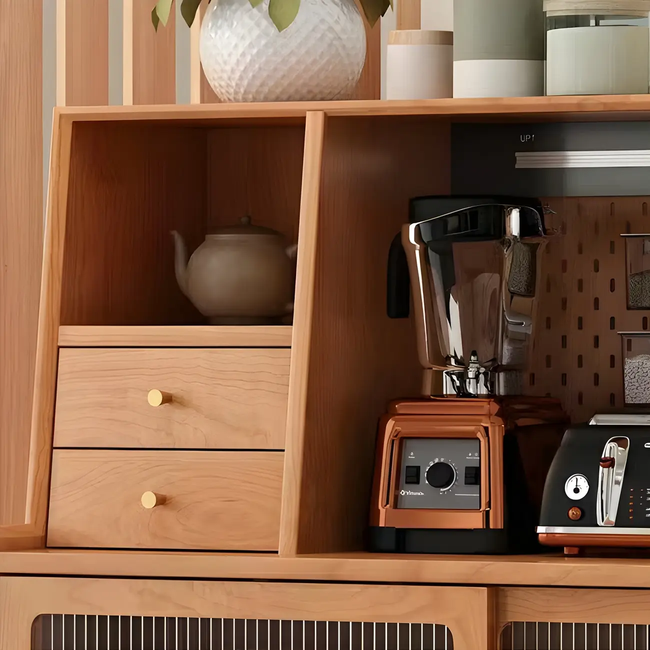 Scandinavian Natural Wood Sideboard with Shelf & Drawer Image - 7 | homeyfad