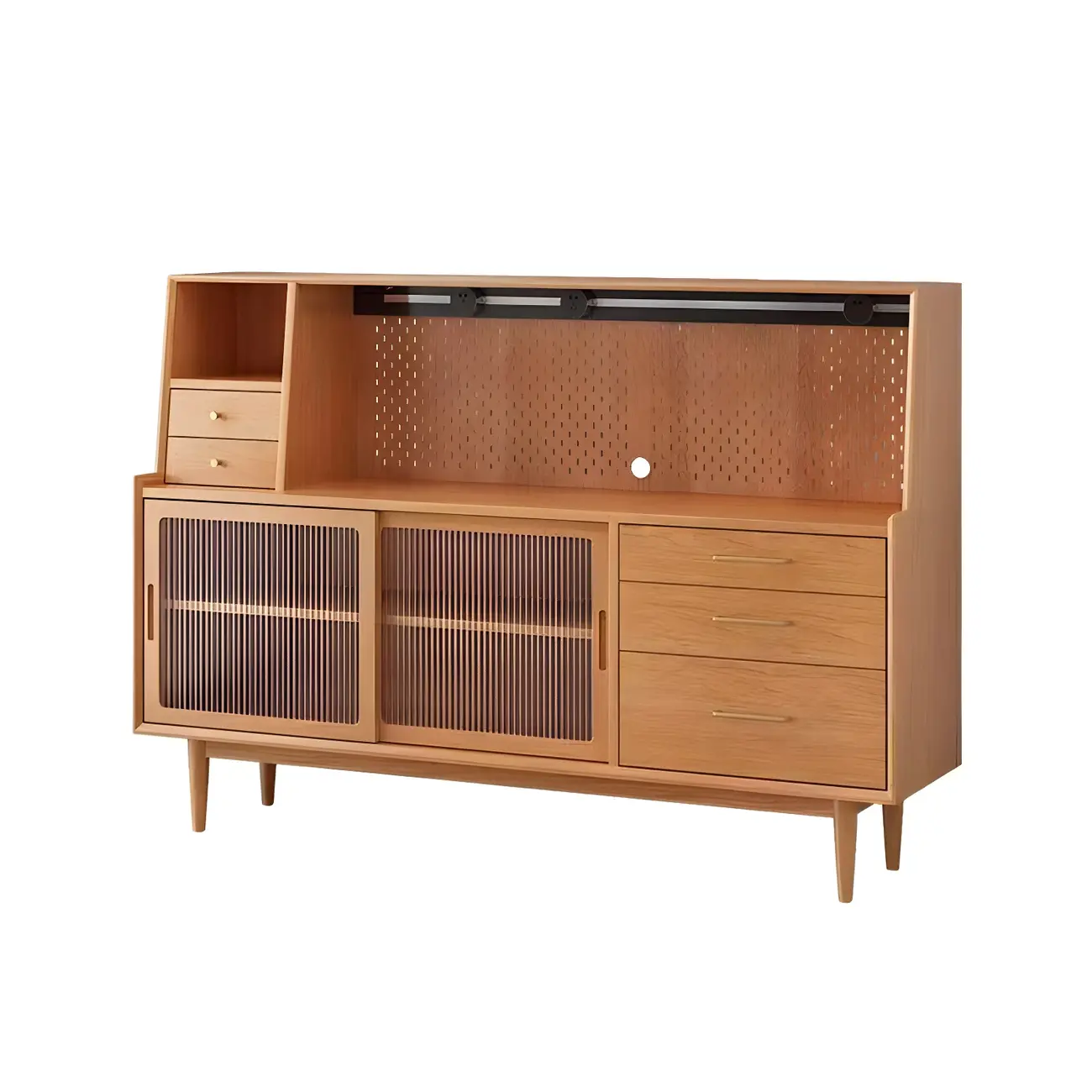 Scandinavian Natural Wood Sideboard with Shelf & Drawer Image - 8 | homeyfad