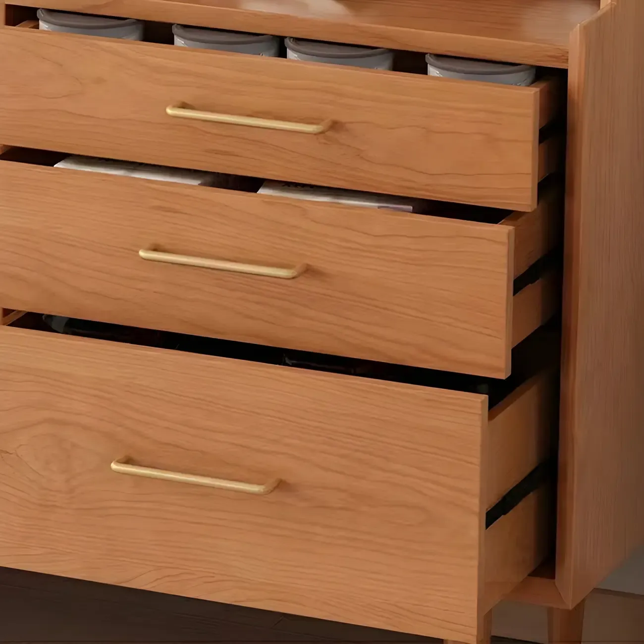 Scandinavian Natural Wood Sideboard with Shelf & Drawer Image - 11