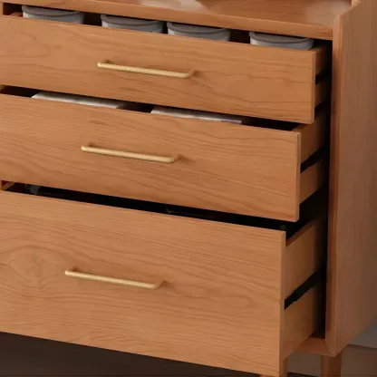 Scandinavian Natural Wood Sideboard with Shelf & Drawer Image - 11