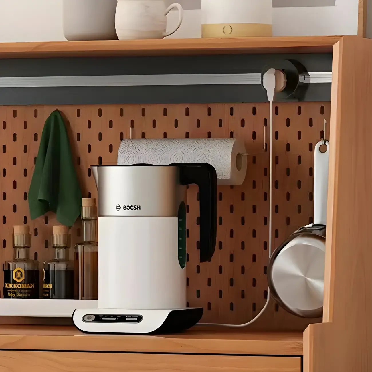 Scandinavian Natural Wood Sideboard with Shelf & Drawer Image - 12