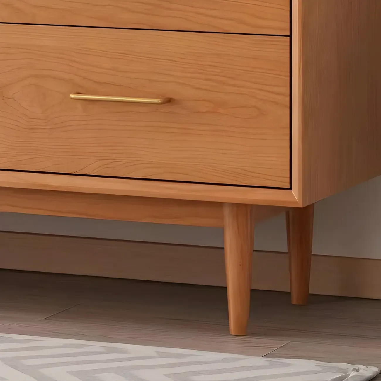 Scandinavian Natural Wood Sideboard with Shelf & Drawer Image - 13