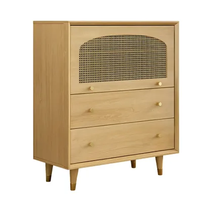 Oriental Wooden Sideboard with Drawers in Brown Image - 2