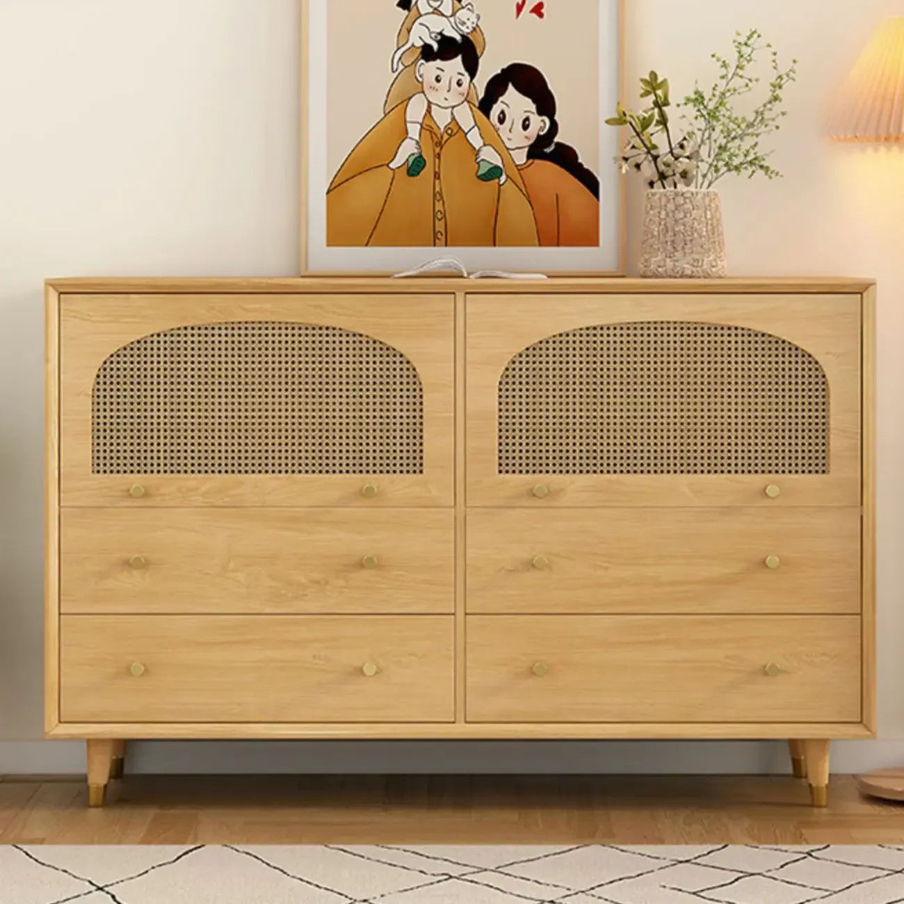Oriental Wooden Sideboard with Drawers in Brown Image - 5