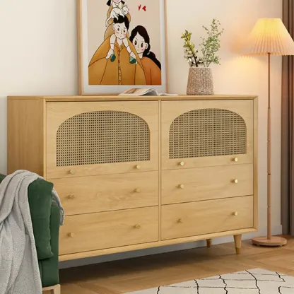 Oriental Wooden Sideboard with Drawers in Brown Image - 8