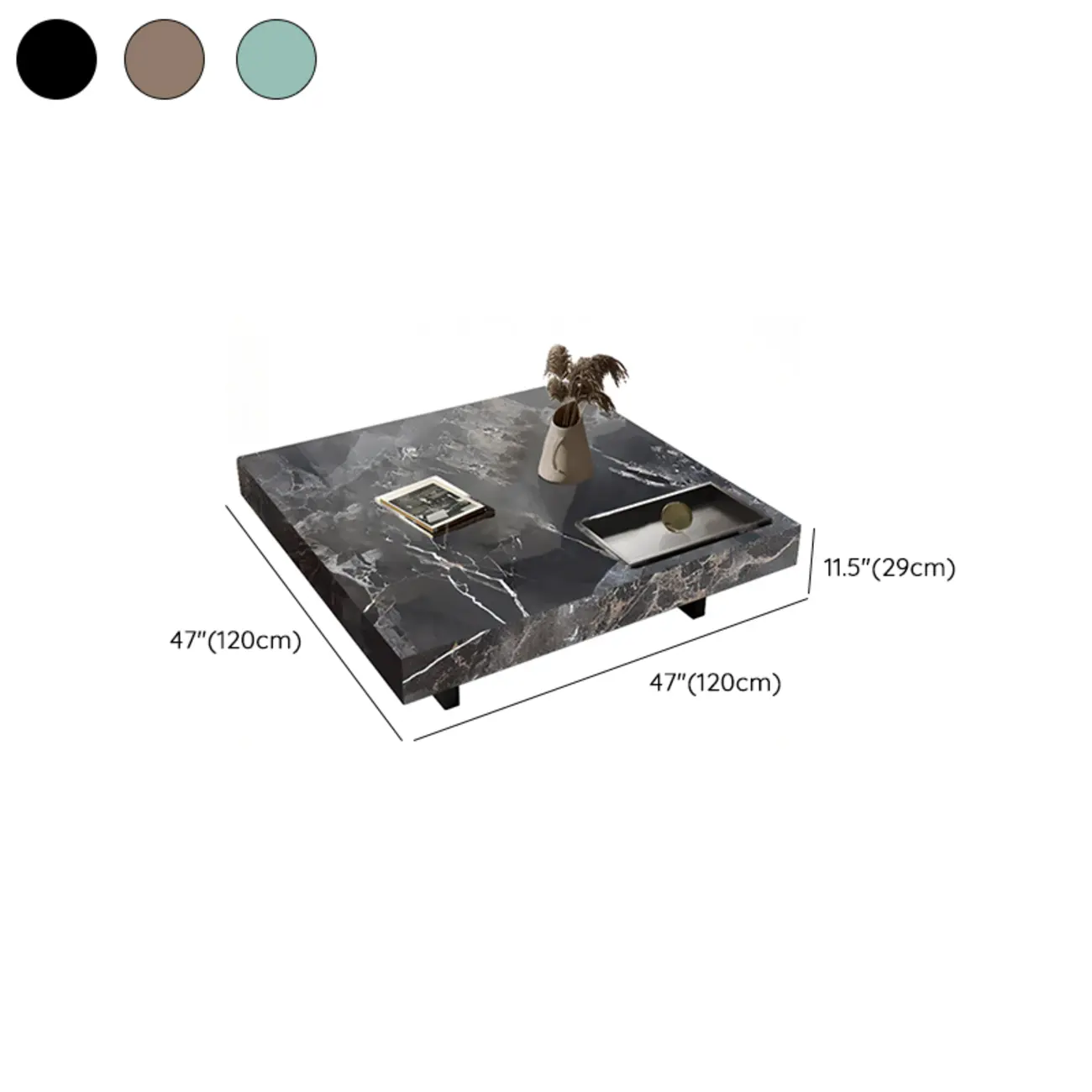 Modern Low Stone Square Coffee Table with Double Pedestal Image - 14 | homeyfad