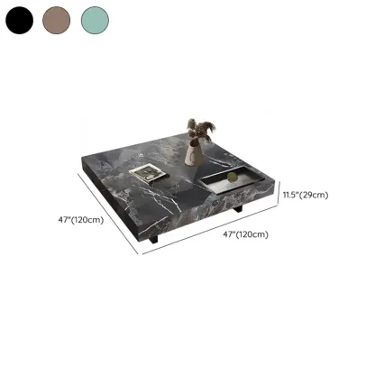 Modern Low Stone Square Coffee Table with Double Pedestal Image - 14