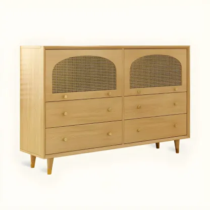Oriental Wooden Sideboard with Drawers in Brown Image - 16