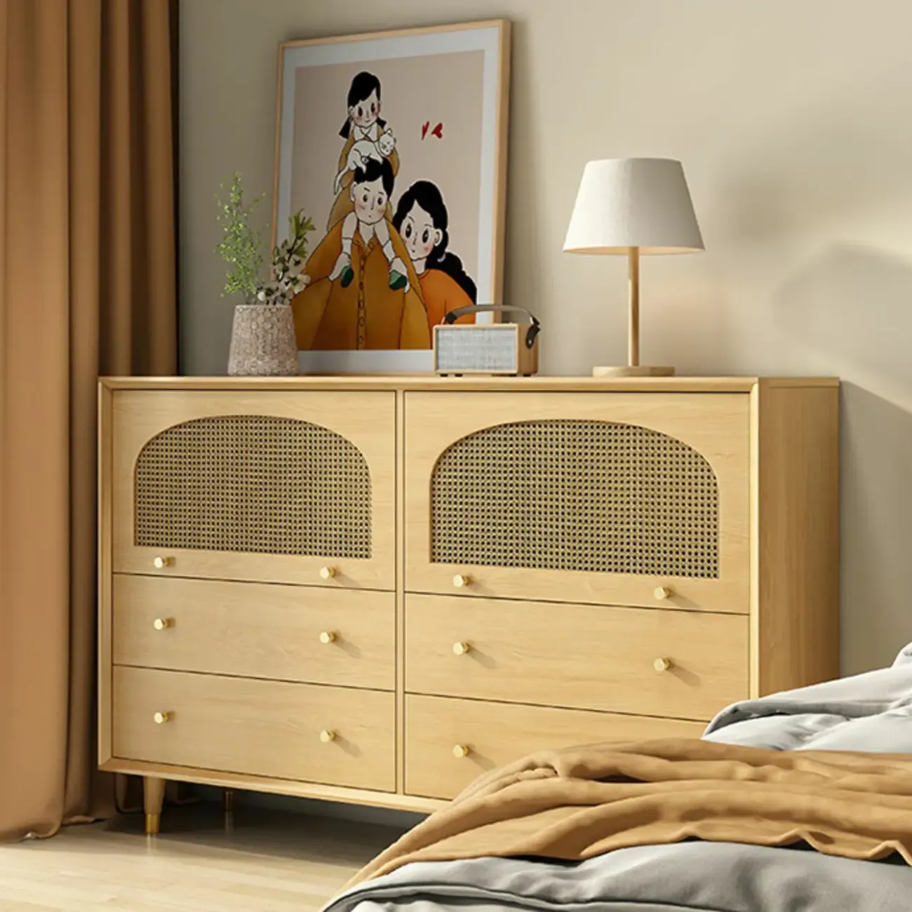 Oriental Wooden Sideboard with Drawers in Brown Image - 17