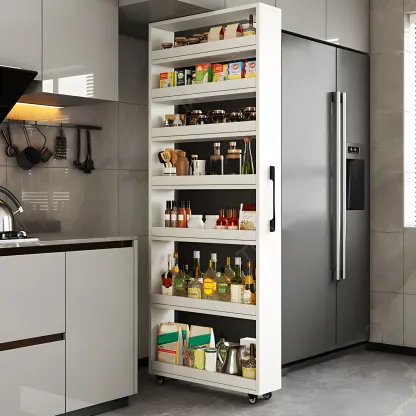 Modern Wooden Buffet Table with Open Shelves and Caster Image - 1