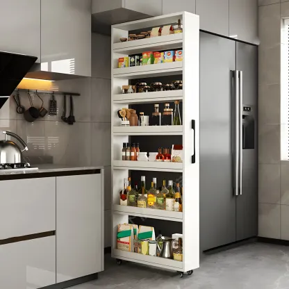 Modern Wooden Buffet Table with Open Shelves and Caster Image - 4