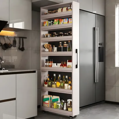 Modern Wooden Buffet Table with Open Shelves and Caster Image - 5