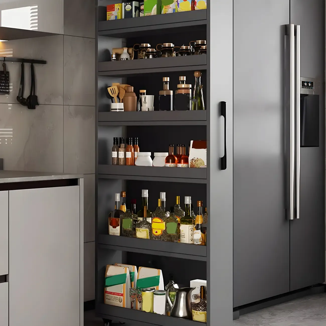 Modern Wooden Buffet Table with Open Shelves and Caster Image - 6