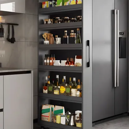 Modern Wooden Buffet Table with Open Shelves and Caster Image - 6