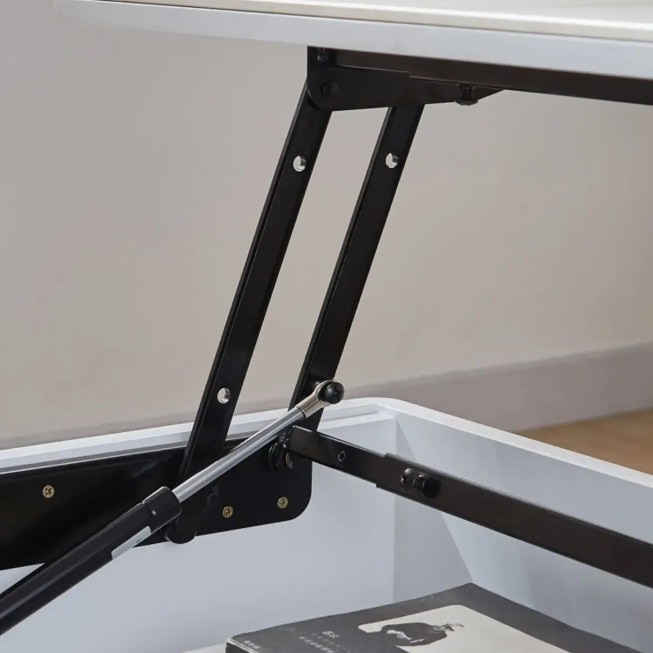 4-Legs Modern Wood White Lift-top Coffee Table with Storage Image - 9