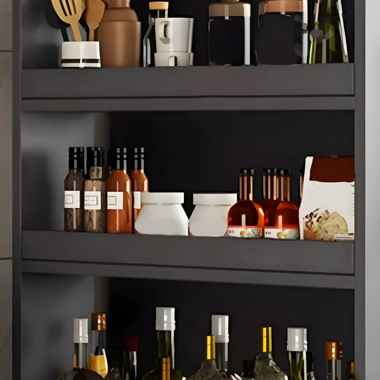 Modern Wooden Buffet Table with Open Shelves and Caster Image - 12